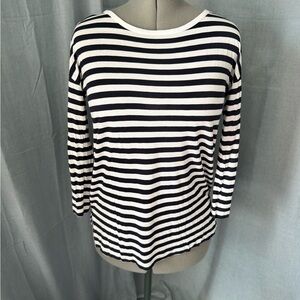 LOFT Black and White Striped Long Sleeve Top
